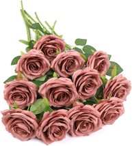 Dusty Rose Flower Artificial Rose Flower Silk Flowers 12 Pcs. With Long Stem - £32.74 GBP