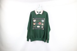 Vtg 90s Streetwear Womens XL Distressed Farmhouse Apples Collared Sweatshirt USA - £31.11 GBP