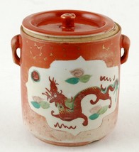 Old Chinese Tea Cup w Lid Hand Painted Dragon Phoenix Orange Color - £19.92 GBP