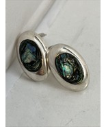 Taxco Mexico 925 Sterling Silver Modernist Abalone Shell Clip On Earrings - $511.47 MXN