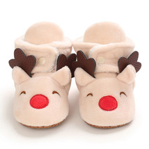 Baby Cozy Fleece Booties Beige Christmas Reindeer Newborn Shoes Toddler Footwear - £12.51 GBP