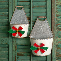 Holiday  tin Wall Pockets in distressed metal -2 - $35.00