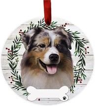 Australian Shepherd  Dog Wreath Ornament Personalizable Christmas Tree Holiday - £11.22 GBP