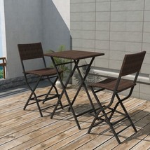 Outdoor Garden Patio Camping 3 Piece Poly Rattan Folding Bistro Dining Set Table - £150.98 GBP