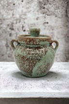 Handmade Vintage Terra Cotta Pottery Sugar Bowl Signal Mountain Artist Green  - £13.87 GBP