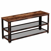 Shoe Bench, 3-Tier Shoe Rack, 39.4 Storage Entry Bench With Mesh Shelves Wood Se - £71.20 GBP