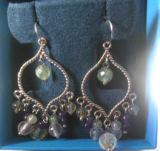 925 Sterling Silver Gemstone Cluster Dangle Hook Earrings 2" - $32.18