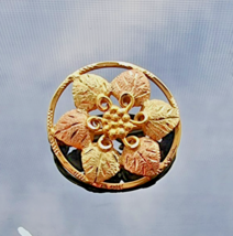 BLACK HILLS 10K YELLOW AND ROSE  and GREEN GOLD FLOWER LEAVES BROOCH PIN - $194.04