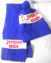 Vtg Jacques Seeds Farmers Rolled Winter Beanie Hat Pompom Knit Neck Scar... - $30.69