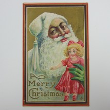 Christmas Postcard Santa in White Green Glove Holds Doll Gold Embossed Antique - £15.65 GBP