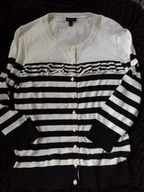 Women&#39;s Talbots Black &amp; White Striped Nautical Ruffle Thin Knit Sweater - Size M - £13.18 GBP