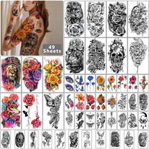 49 sheets Large Flowers Skull Waterproof Temporary Tattoos for Women and Girls R - £18.57 GBP