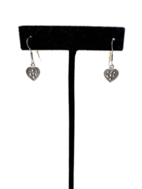 Vintage 925 Sterling Silver 3/8&quot; Drop Dangle Heart Marcasite Earrings 2.1g - £13.75 GBP