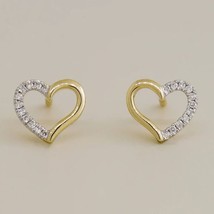 0.07 CT Round Natural Diamond Mini Heart Stud Earrings 14K Yellow Gold Finish - £126.53 GBP