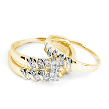 14k Yellow Gold His Hers Round Diamond Cluster Matching Bridal Wedding R... - £433.43 GBP