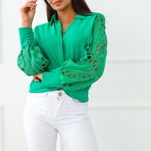 White    Out Women Blouse Streetwear 2022 Autumn Black Button Up Shirts Green To - £41.07 GBP