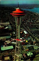 Space Needle Orange Helicopter Seattle Washington WA UNP Chrome Postcard... - $9.85