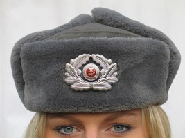 East German army grey fur lined winter hat cap military Communist NVA DDR Soviet - £9.59 GBP+