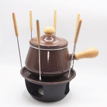 MCM 70’s Brown Enamel Fondue Pot Set Plus Skewers Japan - £26.78 GBP