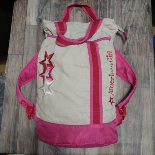 Primary image for American Girl Backpack Corduroy Grey Nylon Pink Doll Tote