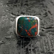 Natural Bloodstone Men’s 925 Silver Ring| Cushion Ring| Christmas Gift Ring... - £38.09 GBP