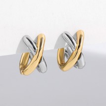 Punk Gold Plated Silver Color Mixing Metal Criss-cross Earrings for Women Geomet - £9.37 GBP