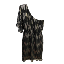 Charming Charlie Womens Blouson Dress Black Gold Abstract Glitter One Shoulder M - £17.10 GBP