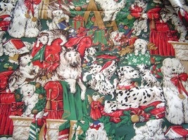 Christmas Dogs Light Cotton Sewing Fabric Red and Green Shelties Dalmatians  - £7.98 GBP