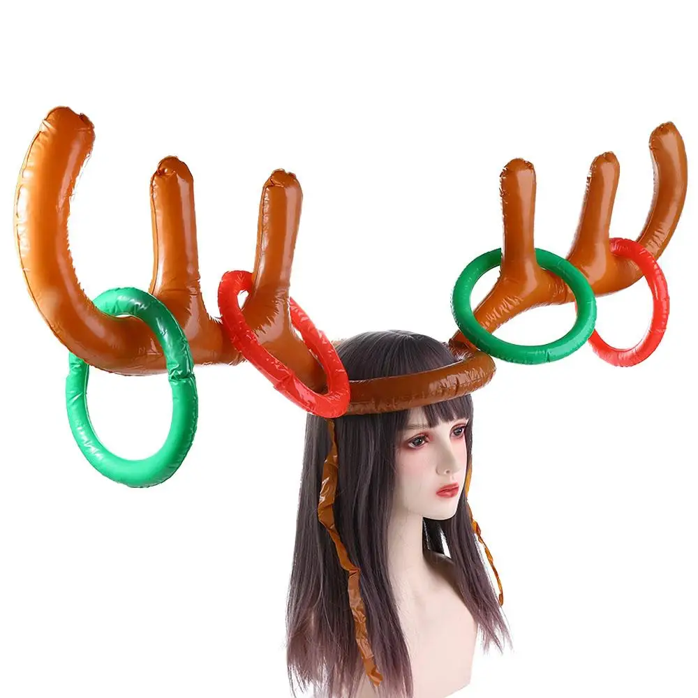 Funny Kids Ring Toss Outdoor New Year Gift Reindeer Inflatable Antler Hat - £9.97 GBP