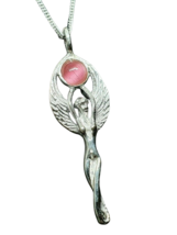 Rose Quartz Goddess Necklace Angel Pendant 925 Sterling Silver 18&quot; Chain Boxed - £29.51 GBP