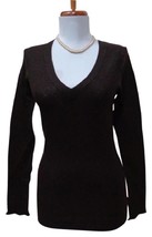 JUICY COUTURE Cocoa Brown 100% Cashmere Lightweight V-Neck Ribbed Sweate... - $59.39