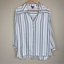 Vince Camuto White Black Stripe Blouse Women’s Large Collared Flowy Shirt Top - £31.65 GBP