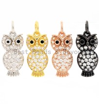 CZ Micro Pave Cute Owl Pendant, Cubic Zirconia Paved Bird Charm, Necklace - £2.09 GBP