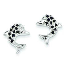 Sterling Silver Rhodium Plated Sapphire &amp; Diamond Dolphin Post Earrings Jewerly - £48.64 GBP