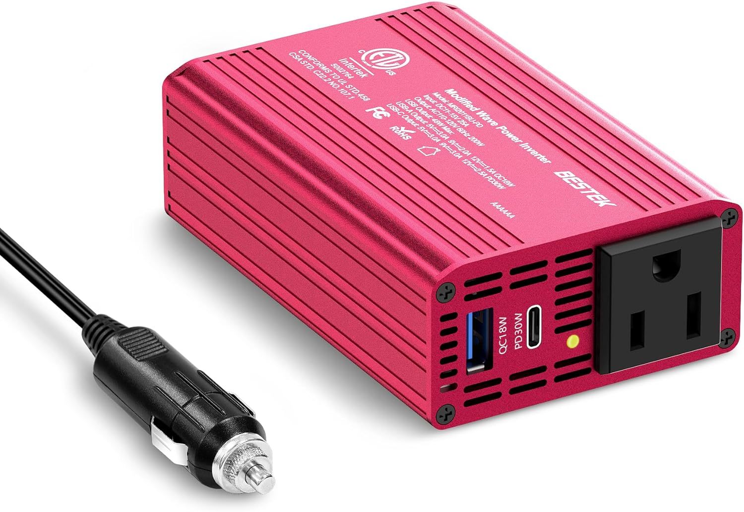 Bestek 200W Car Power Inverter With Dual Usb Pd 30W Qc 3.0 18W And Dc 12... - $36.99