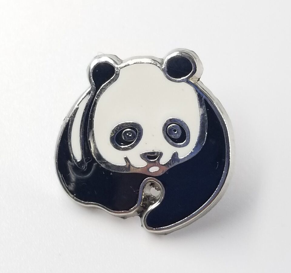 Small Panda Bear Black White Silver Tone Enamel Animal Lapel Pin - $9.99