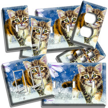 Cute Tabby Kitty Cat Kitten Snow Flower Light Switch Wall Plates Outlet Hd Decor - $17.99+