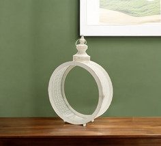 22&quot; Ivory Distressed Ornate Glass And Metal Centerpiece Lantern Candle H... - $265.32