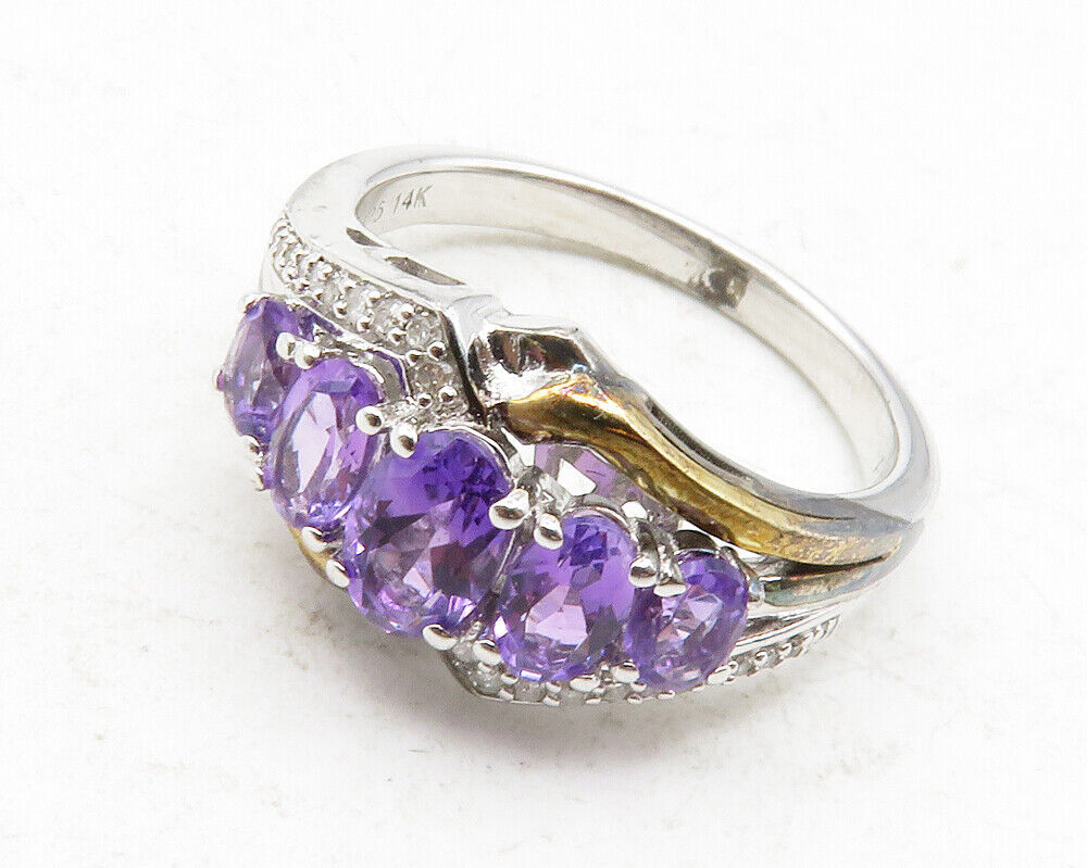 925 Silver & 14K GOLD - Amethyst & Genuine Diamonds Band Ring Sz 7 - RG12490 Item image 5