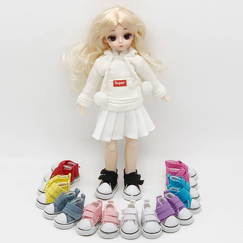 Play Sneakers Shoes For Dolls 5CM Canvas Shoes Handmade Accessories For 1/6 Doll - £23.10 GBP
