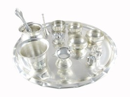 Pooja Thali Set 12 Inch metal Silver Plated mandir temple decoration - £46.47 GBP