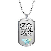 Fly As Far As Your Wings Can Take You Necklace Engraved 18k Gold Dog Tag w 24&quot; C - £54.71 GBP