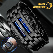 Waterproof Men Binary Digital Sport Quartz Watch Date Stainless Steel LED Luxury - £22.11 GBP