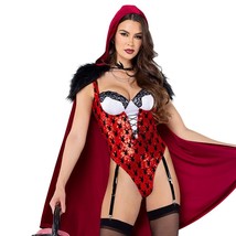 Little Red Riding Hood Costume Velvet Hooded Cape Playboy Bunny Romper P... - $131.74