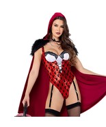 Little Red Riding Hood Costume Velvet Hooded Cape Playboy Bunny Romper P... - £102.89 GBP