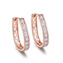 14K Rose Vergoldet Rund Künstlicher Diamant Kanal Set U Reifen / Huggie Ohrringe - £53.36 GBP