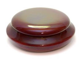 Vintage Ceramic Glaze Burgundy Round Powder Vanity Trinket Box 6&quot; - $14.82