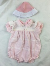 Vtg  Baby Girl One Piece bubble Romper Pink Ruffle Lace Size 3/6 Mos ? - £15.49 GBP