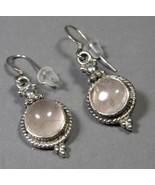 Earrings Pierced 1.5&quot; Sterling Silver Marked 925 Pale Tan Quartz Cabachons - £8.43 GBP
