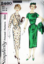 Misses' DRESS & JACKET Vintage 1950's Simplicity Pattern 2460 Size 18 - $15.00